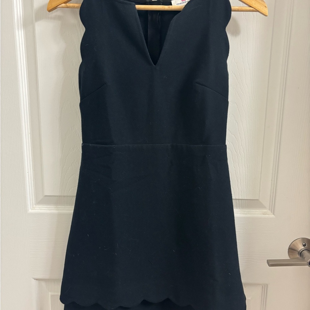 Vineyard Vines Black Scallop-Hem V-Neck Mini Dress